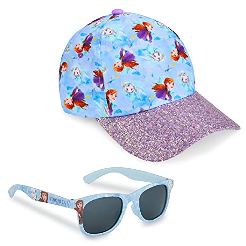 Disney Pack de Gorra Niña y Gafas de Sol Infantiles de Frozen, Gorra Infantil, Gafas de Sol Niña, Regalos para Niñas (Azul)