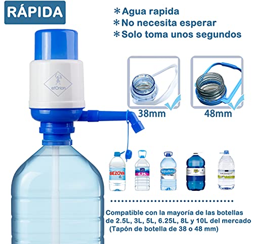 Dispensador Agua para garrafas, Bomba Manual para Garrafas, Compatible con Botellas de 2.5, 3, 5, 6, 8, 10 litros con el tapón diámetro 38mm y 48mm