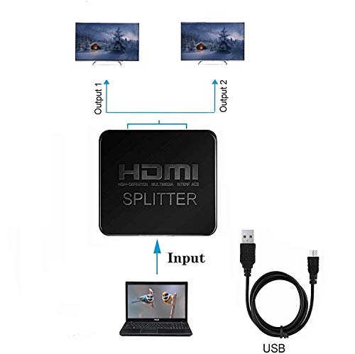 Divisor HDMI de 1 Entrada y 2 Salidas, FHD 3D 4K HDMI Splitter para Monitores Duales, Duplicador HDMI 1x2, para Xbox, PS4, PS3, BLU-Ray Player, HDTV, DVD