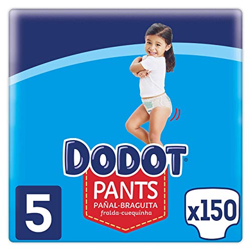 Dodot Pañales Bebé Pants Talla 5 (12-17 kg), 150 Pañales, Pañal-Braguita con Ajuste 360° Anti-Fugas
