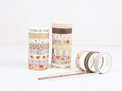 Dovecraft Washi - Caja de cinta adhesiva (20 diseños, 10 mm de ancho, 3 m, incluye caja de almacenamiento, para manualidades, papelería, diario, decoración del hogar, papel, multicolor, talla única