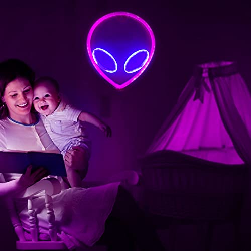 Dreamhigh Letreros de neón LED de Alien, Señal de Neón Lámparas Alienígena, USB/Batería para Niño Dormitorio, para el hogar, bar, decoración de pared, fiesta (Rosa + azul)