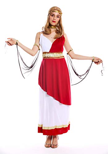 dressmeup - W-0256-S/M Disfraz mujer feminino Diosa sacerdotisa Grecia Roma antigüedad toga blanca Talla S/M