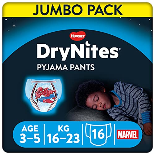 DryNites Calzoncillos absorbentes para Niño 3-5 años, 16-23 kg, 4 paquetes x 16 uds, 64 unidades