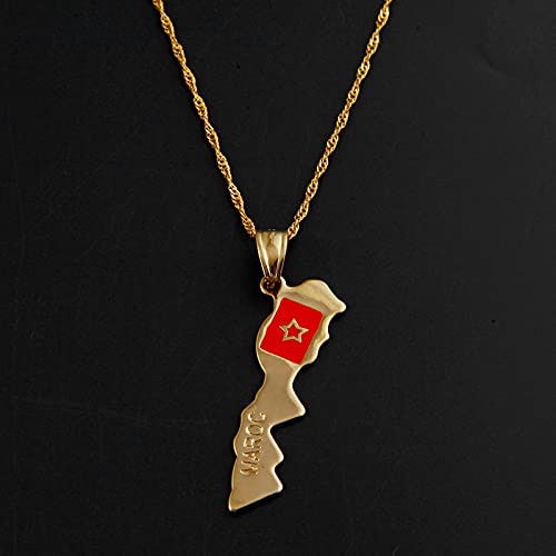 DSHT Collar con colgante de mapa de Marruecos de oro con colgante de mapa de Marruecos, para mujeres y niñas