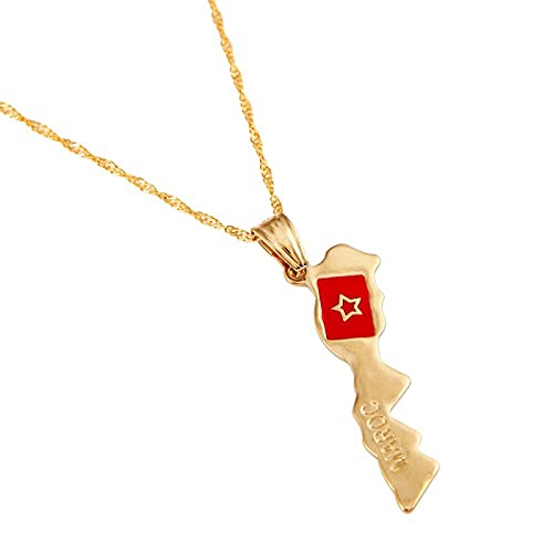 DSHT Collar con colgante de mapa de Marruecos de oro con colgante de mapa de Marruecos, para mujeres y niñas
