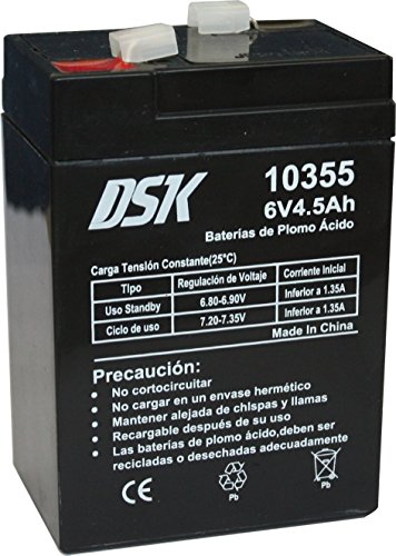 DSK 10355 - Batería de Plomo AGM Recargable Sellada de 6V y 4,5 Ah. Ideal para Alarma del hogar e Industria, Juguetes eléctricos, Cercados, Balanzas y Aparatos de Movilidad