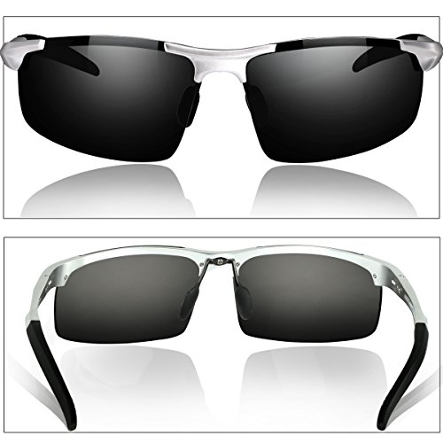 Duco Gafas de sol deportivas polarizadas para hombre con ultraligero y marco de metal irrompible, 100% UV400-8177S (Lente gris marco de plata)