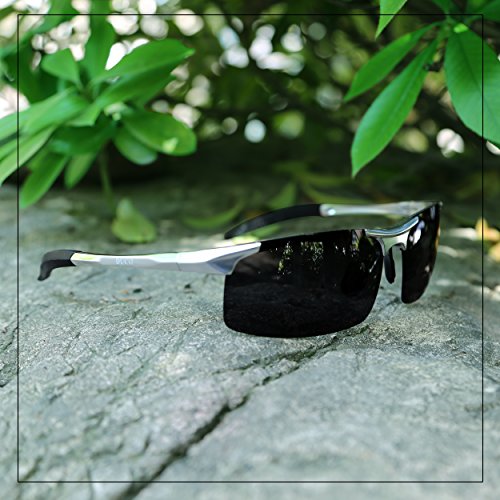 Duco Gafas de sol deportivas polarizadas para hombre con ultraligero y marco de metal irrompible, 100% UV400-8177S (Lente gris marco de plata)