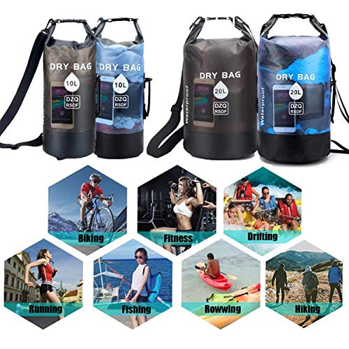 DZQ RSDF Dry Bag 10l y 20l - Bolsa estanca | como Accesorio de Camping | Barco Inflable | Kayak | Rafting | Canoa | Natación | Playa | Canotaje | Camping | Buceo Remar | Surf | Pesca (Negro,10L)