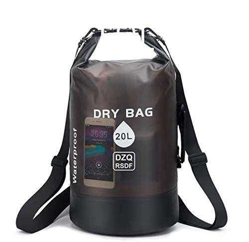 DZQ RSDF Dry Bag 10l y 20l - Bolsa estanca | como Accesorio de Camping | Barco Inflable | Kayak | Rafting | Canoa | Natación | Playa | Canotaje | Camping | Buceo Remar | Surf | Pesca (Negro,10L)