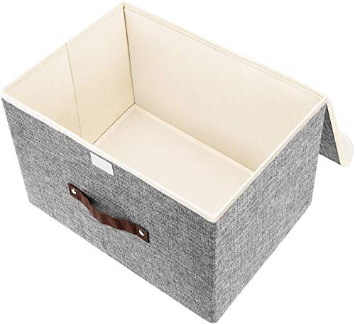 E-MANIS Caja de almacenamiento plegable grande con tapa, cesta de almacenamiento de tela con asas para organizar estanterías,armarios de habitación de los niños,armarios y oficina (Gris, 38 x 25 x 25)