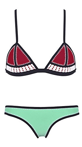 Ebuddy - Bikini de neopreno con ganchillo cosido a mano, 6-Red+Green, UK10-12 (Size L)