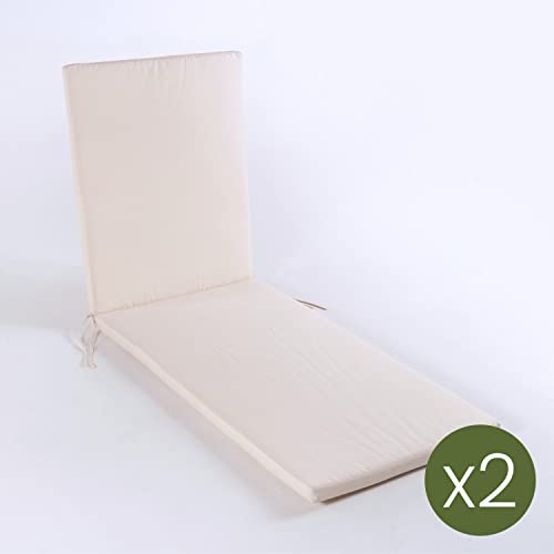 Edenjardi Pack 2 Cojines para Tumbona de Exterior Color Beige | Tamaño 196x60x5 cm | Repelente al Agua | Desenfundable | Portes Gratis
