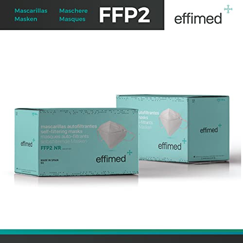 Effimed - Mascarillas FFP2 50 unidades NR - Mascarillas FFP2 homologadas autofiltrantes - >94% filtración - Made in España - Gomas elásticas
