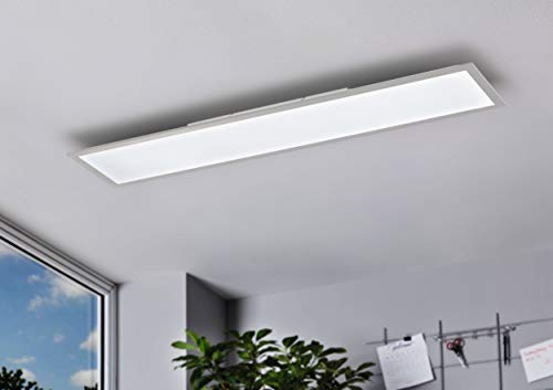EGLO plafón LED Bottazzo, lámpara de techo 100 x 25 cm, panel ultraplano de aluminio y plástico en plata, regulable con mando a distancia, cambio de temperatura de color, lámpara de salón