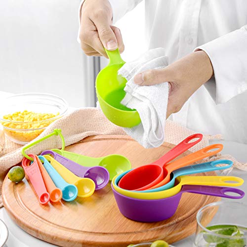 EigPluy Cucharas Medidoras,Juego 12 Piezas Cucharas y Tazas Medidoras de Plástico, Tazas Medidoras Cocina para Medir Líquidos y Los Ingredientes para Cocción y Horneado