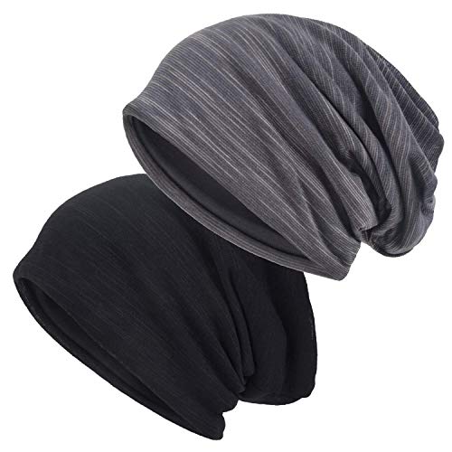 EINSKEY Gorras de Hombre Mujer Transpirable UV Protección Gorro Beanie Hat para Deporte, Dormir, Quimio, Cáncer Oncologico (Negro y Gris)