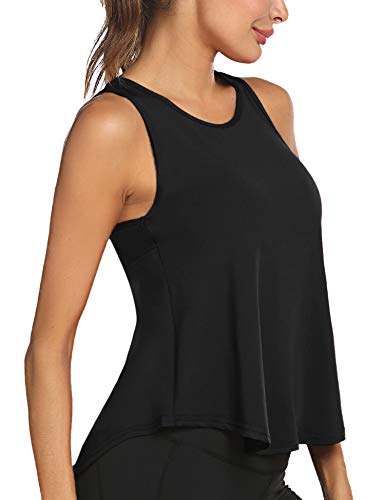 Ekouaer Camiseta deportiva de tirantes para mujer con espalda cruzada, para yoga, fitness, deporte, Negro , XXL