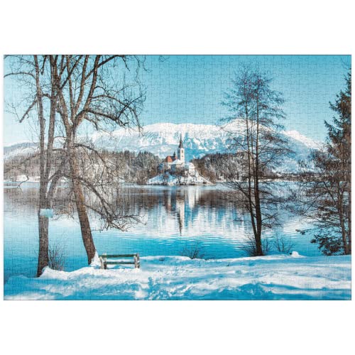 El Lago Bled con El Castillo De Bled Y Los Alpes Julianos En Invierno, Eslovenia - Premium 1000 Piezas Puzzles - Colección Especial MyPuzzle de Puzzle Galaxy