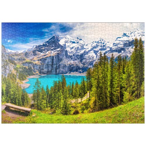 El Lago Oeschinen con Cascadas Y Los Alpes Suizos, Oberland Bernés - Premium 1000 Piezas Puzzles - Colección Especial MyPuzzle de Puzzle Galaxy