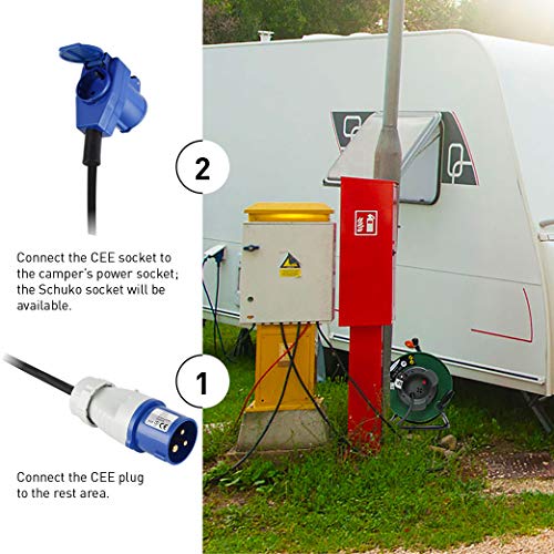 Electraline 49209 Enrollacables eléctrica de 25 m para campistas, camping, caravana, con toma CEE de 3 polos y enchufe industrial IEC - IP44, Verde/Negro