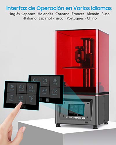 ELEGOO Mars 2 Pro Impresora 3D con LCD Monocromático 2K de 6 Pulgadas, Impresora 3D Resina con carbón activo incorporado y 2 Películas FEP Adicionales, Tamaño de Impresión 129 * 80 * 160 mm