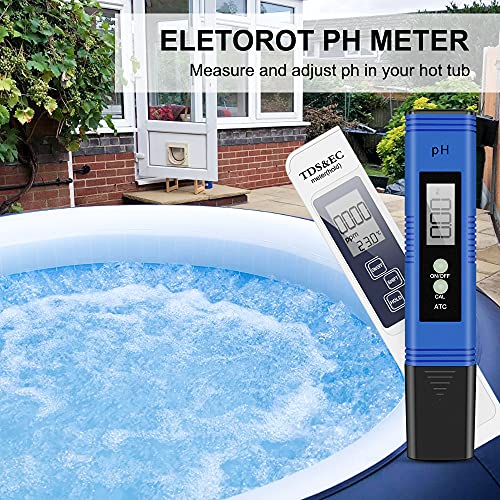 Eletorot Medidor de pH Digital, Electrónico Medidor PH TDS Piscinas 4 en 1 Comprobador Electrónico de Calidad del Agua Kit de Prueba para Piscina, Acuario (Azul)