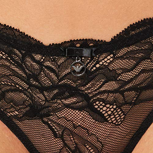 Emporio Armani Underwear Thong Virtual Lace Ropa Interior, Mujer, Negro, XS