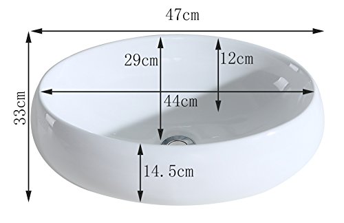 Eridanus Lavabo de Cerámica, Fregadero de Oval sobre Encimera de Serie MALIE-S(47x33x14,5cm)