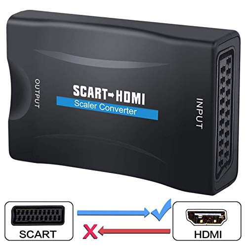 ESYNiC Convertidor de Euroconector a HDMI 1080P Conversor de Scart a HDMI HD Vídeo Compuesto Adaptador de Vídeo Escalador para Inteligente Teléfono Sky HDTV DVD Blu- ray