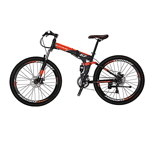 Eurobike Bicicleta de montaña plegable para adultos de 27.5 pulgadas para hombres Marco de bicicleta de acero de 18 pulgadas (naranja de rueda regular)