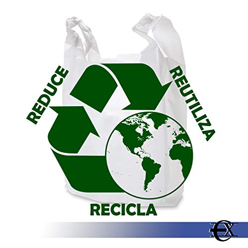 EUROXANTY® Bolsas de Plástico Tipo Camiseta | Alta resistencia | Reutilizables y Reciclables | Material Polietileno de Alta Densidad | Con Asas | Apta para Alimentos | 40 x 50 | 60/65 uds