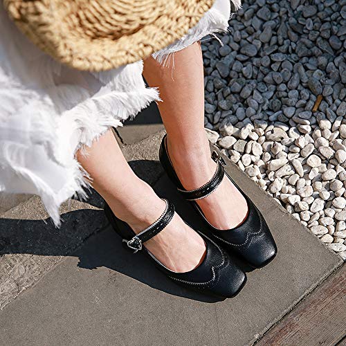 EveKitty Mujer Zapatos de tacón de Bloque Zapatos Mary Jane Zapatos de Primavera con Punta Cerrada Zapatos de Boda con Hebilla Black Talla 40 Asiática