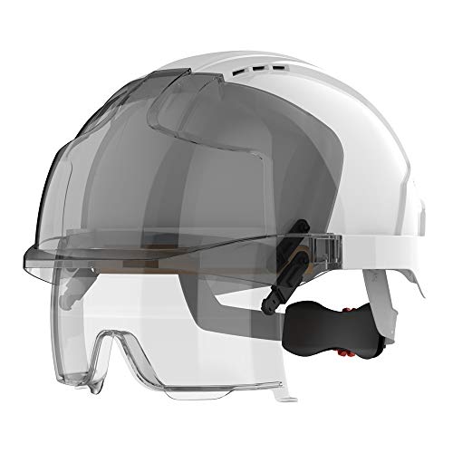 EVO® VISTAlensTM - Casco de seguridad con gafas de seguridad integradas, color blanco y humo (JSP AMB170-005-F00)