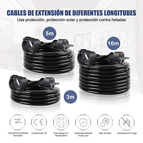 EXTRASTAR Cable Alargador de Corriente IP20 H05VV Alargador Cable 10m Color Negro