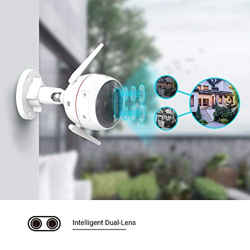 EZVIZ Cámara de Vigilancia WiFi Visión Nocturna Colorida 1080p, IP Dual-lens Cámara de Seguridad FHD AI Integrada, Luz Estroboscópica&Sirena, Audio Bidireccional, IP67, H.265, Compatible con Alexa,C3X