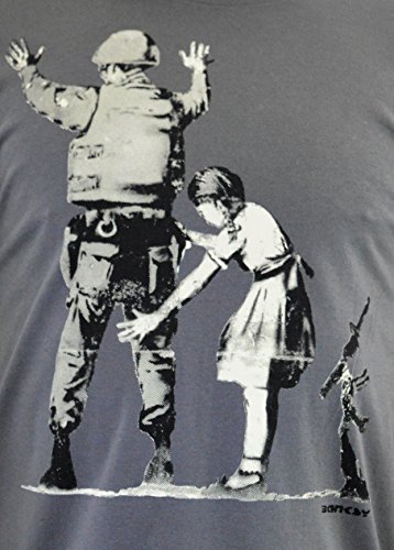 Faces T-Shirt Uomo Banksy Girl Searching Soldier Impresión del Manual de la Pantalla de Agua (XL Hombre)