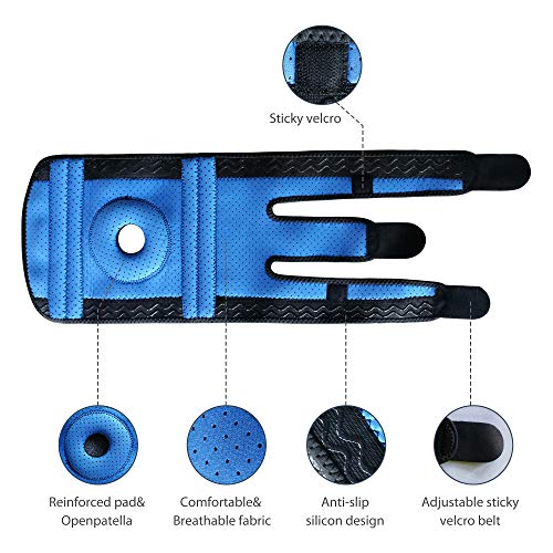FAYEAN Rodillera Apoyo Open Patella Diseño Veclro de Neopreno Ajustable para Deportes y Ejercicio (Azul y Negro)