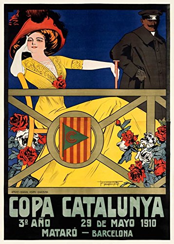 Feeling at home Lienzo-con-AMERICANO-BOX-Copa-Catalunya-Muntanya-J.-Vintage-Fine-Art-print-on-madera-marco-Vertical-45x32_in