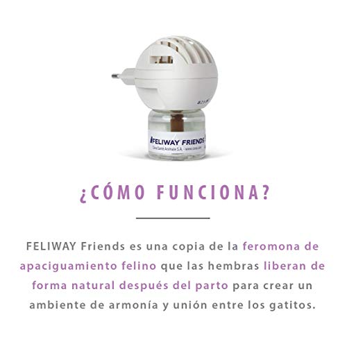 FELIWAY Friends - Anticonflictos para Gatos - Peleas, Persecuciones, Bufidos, Bloqueos - Difusor + Recambio 48 ml