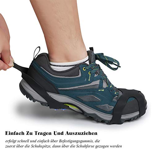 Fengzio Racos de Hielo Tracción Antideslizante Más de Zapatos/para 10 Tacos Nieve Hielo Grips Crampones Tacos Picos (Azul 1Paar, XL 45-47（EU）)