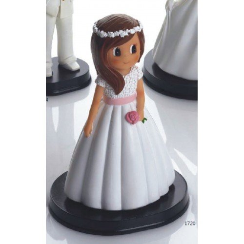 Figura comunión niña tarta GRABADA muñeca PERSONALIZADA figuras pastel con flor
