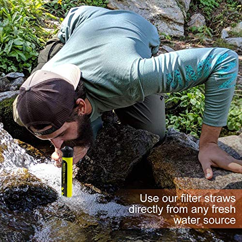 Filtro de Agua Personal Sistema de Filtración de Agua Mini Purificador de Agua Portátil para Excursionismo Campamento Acampada Supervivencia y Preparación de Emergencias (Amarillo)