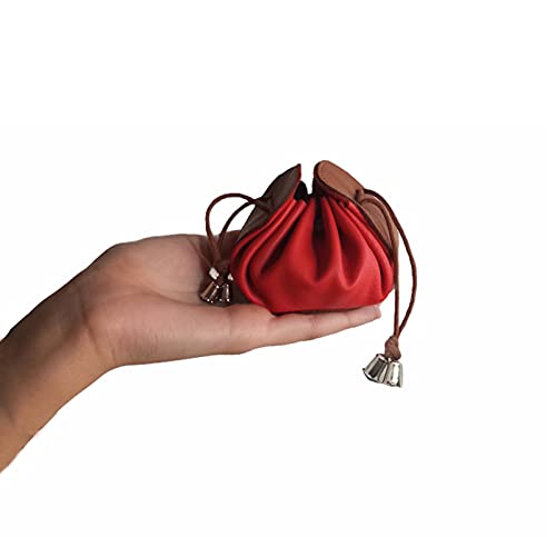 FIONCCI Monedero Mujer Piel Auténtica Tipo Saco con Cordón - Portamonedas de Señora (Rojo)