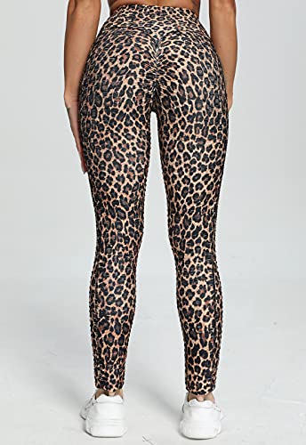 FITTOO Mallas Leggings Mujer Pantalones Deportivos Yoga Alta Cintura Elásticos Transpirables #1 Textura Leopardo L