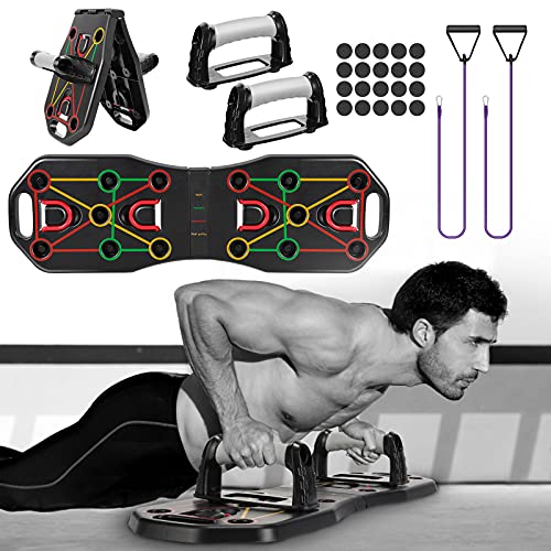 Fostoy Push Up Board, Upgrade Plegable y Multifuncional Tabla de Flexiones con Asas y Bandas de Resistencia para Entrenamiento Muscular Equipo de Entrenamiento de Brazos Gimnasio Inicio