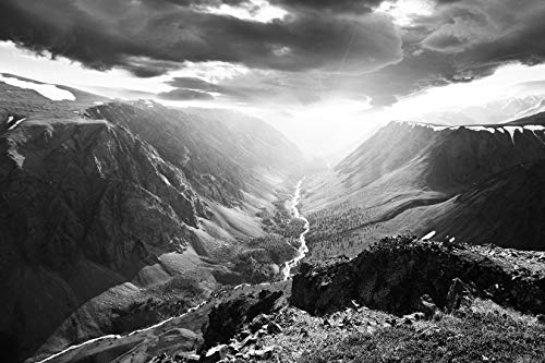 Fotomural autoadhesivo paisaje de montaña del Altai – Negro y blanco 150 x 100 cm – Póster de pared con motivo de paisaje de montaña – Alta montaña en el Altai