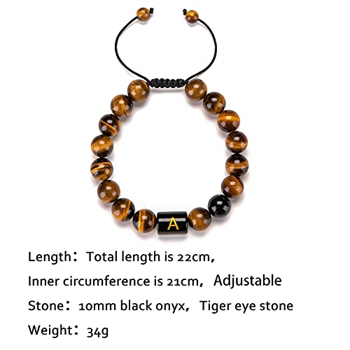 FRG Inicials pulseras para hombres con eslabones de letras hechas a mano naturales de ónix negro ojo de tigre cuentas de piedra trenzada cuerda significativa pulsera