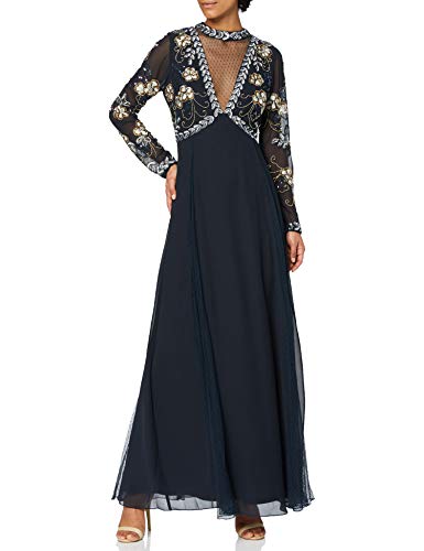 Frock and Frill Embellished Cape Maxi Dress Vestido de cóctel, Azul Marino, 42 para Mujer
